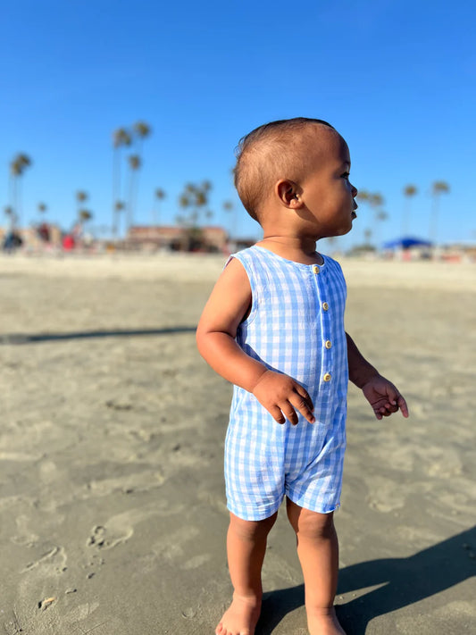 Me & Henry Blue & White Plaid | Cabin Playsuit