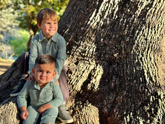 Me & Henry Green & White Stripe | Kingston Polo Romper