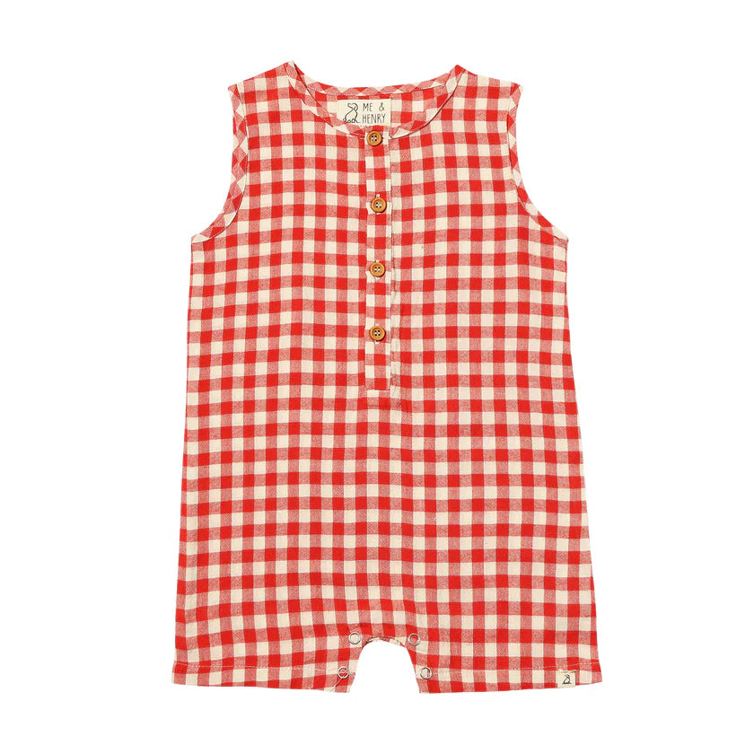 Me & Henry Red & Cream Plaid | Cabin Playsuit