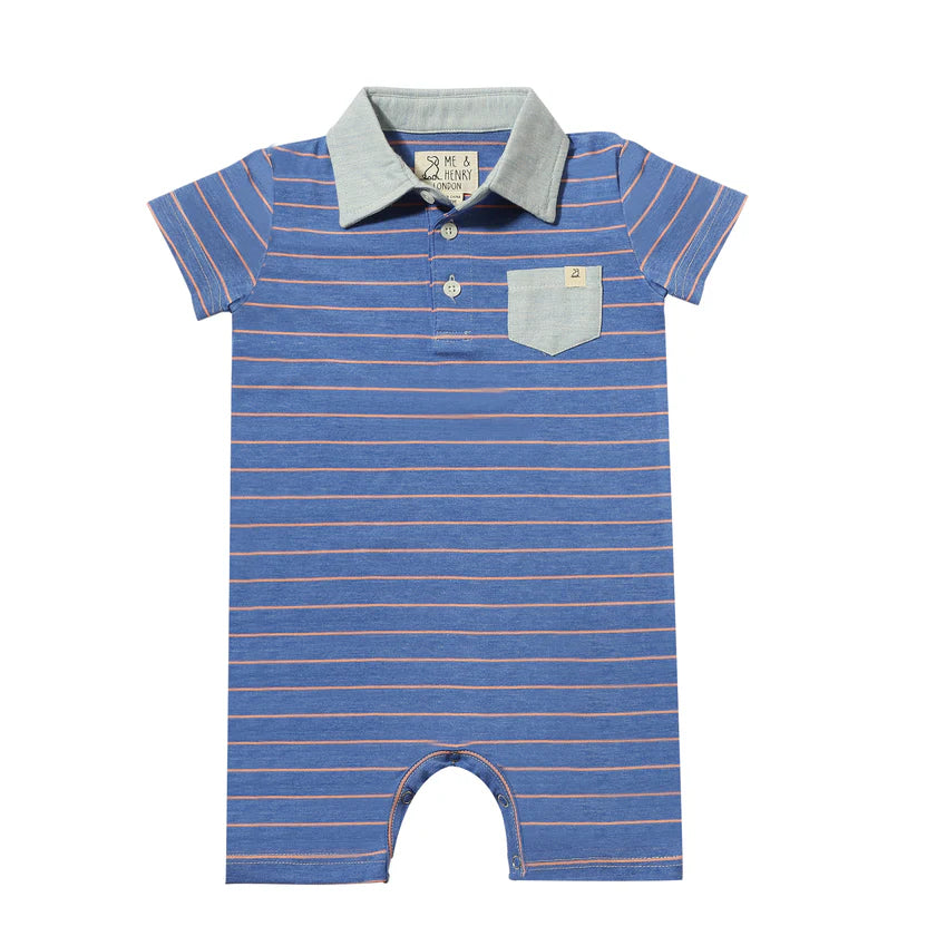 Me & Henry Royal & Pink Striped | Saltash Polo Romper