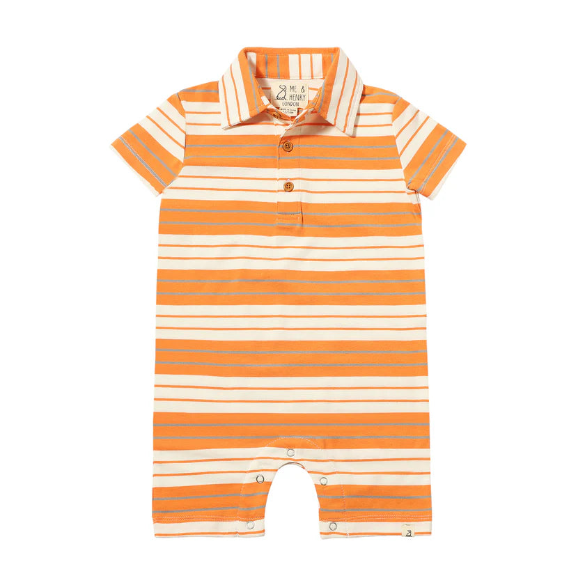 Me & Henry Tangerine, Grey, & White Stripe | Drift Polo Romper