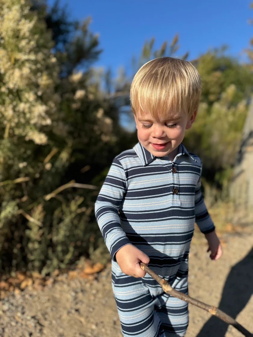 Me & Henry Navy Stripe | Kingston Polo Romper