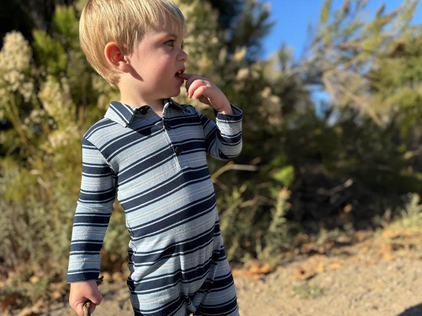 Me & Henry Navy Stripe | Kingston Polo Romper