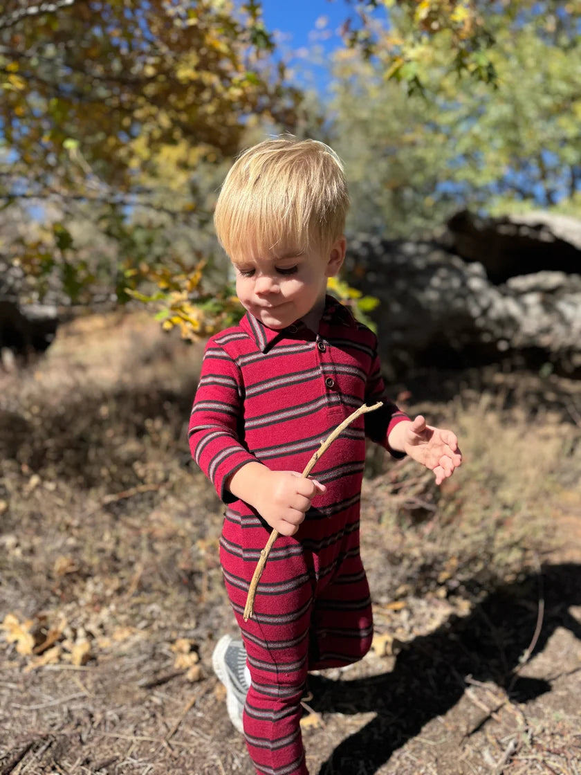 Me & Henry Burgundy Black Stripe | Kingston Polo Romper