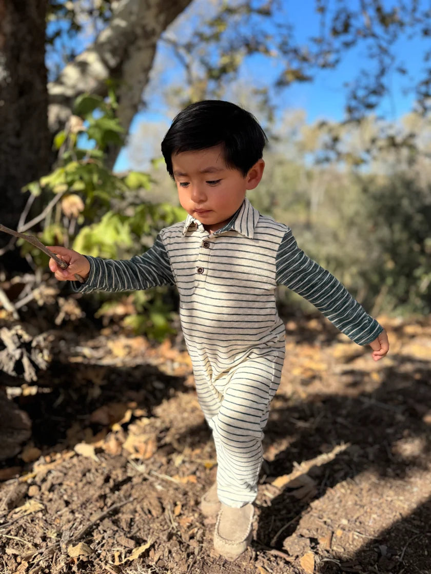 Me & Henry Cream with Green Stripe | Arlington Polo Romper