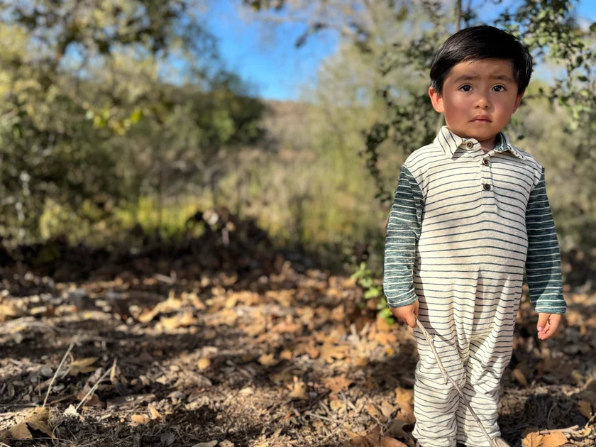 Me & Henry Cream with Green Stripe | Arlington Polo Romper