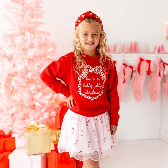 Sweet Wink Red | Holly Jolly Christmas Sequin Bow Patch Sweatshirt