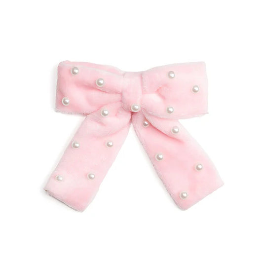 Sweet Wink Pink | Velvet Pearl Bow Clip