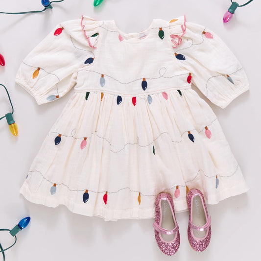 Pink Chicken Christmas Lights | Embroidery Brooke Dress