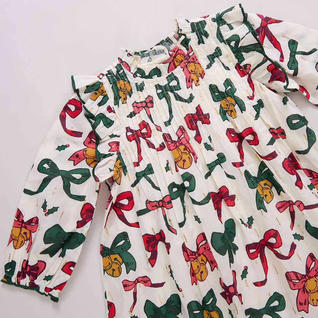 Pink Chicken Christmas Bows and Bells | Jaipur Dress Set