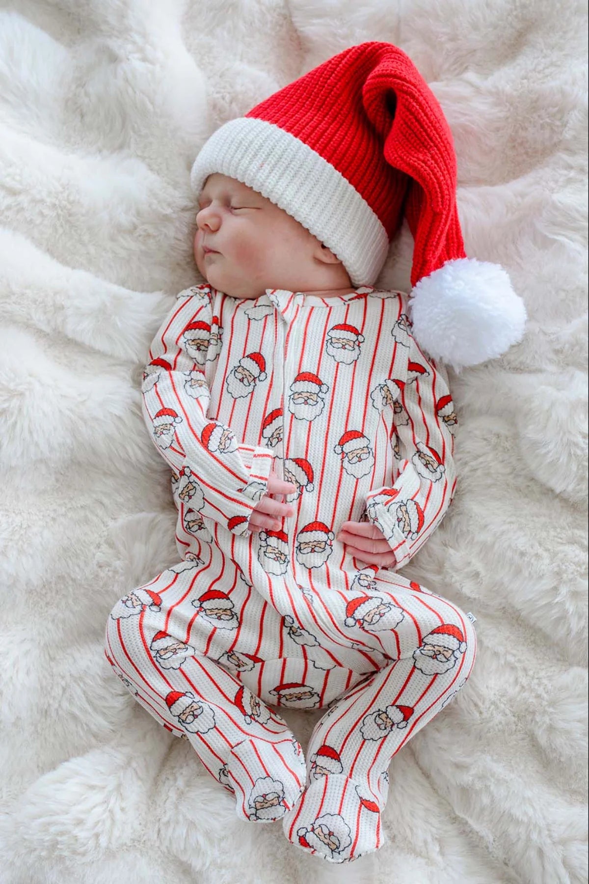 Caden Lane Red | Holly Jolly Christmas Bamboo Waffle Zipper Footie