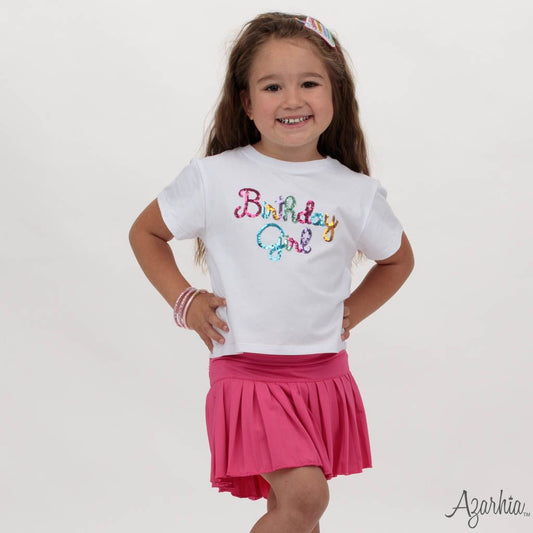 Azarhia White | Birthday Girl Tinsel Boxy Tee With Gold Shimmer Trim