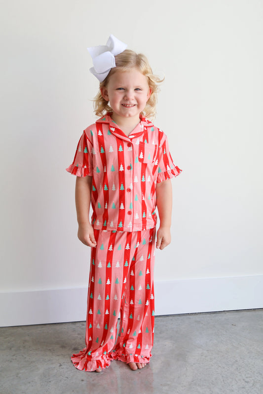 Hollis Baker Red + Pink Stripes | Ruffle Pant Set