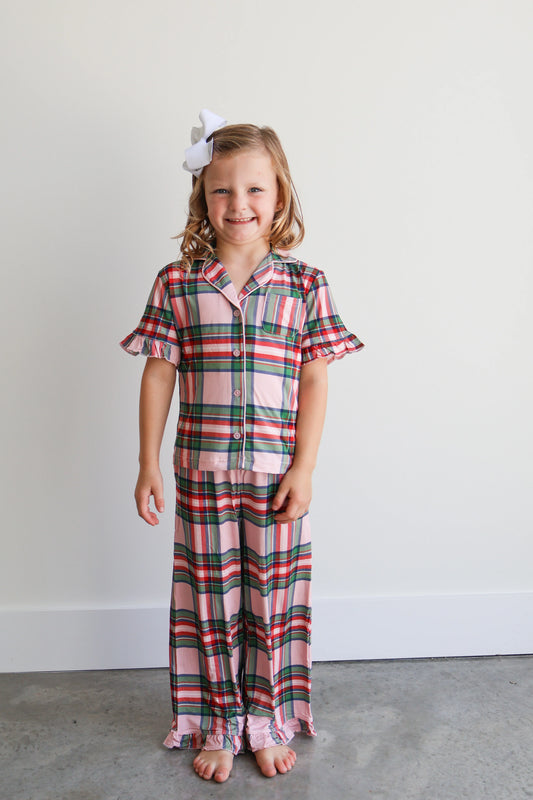 Hollis Baker Pink | Christmas Plaid Zipper Romper