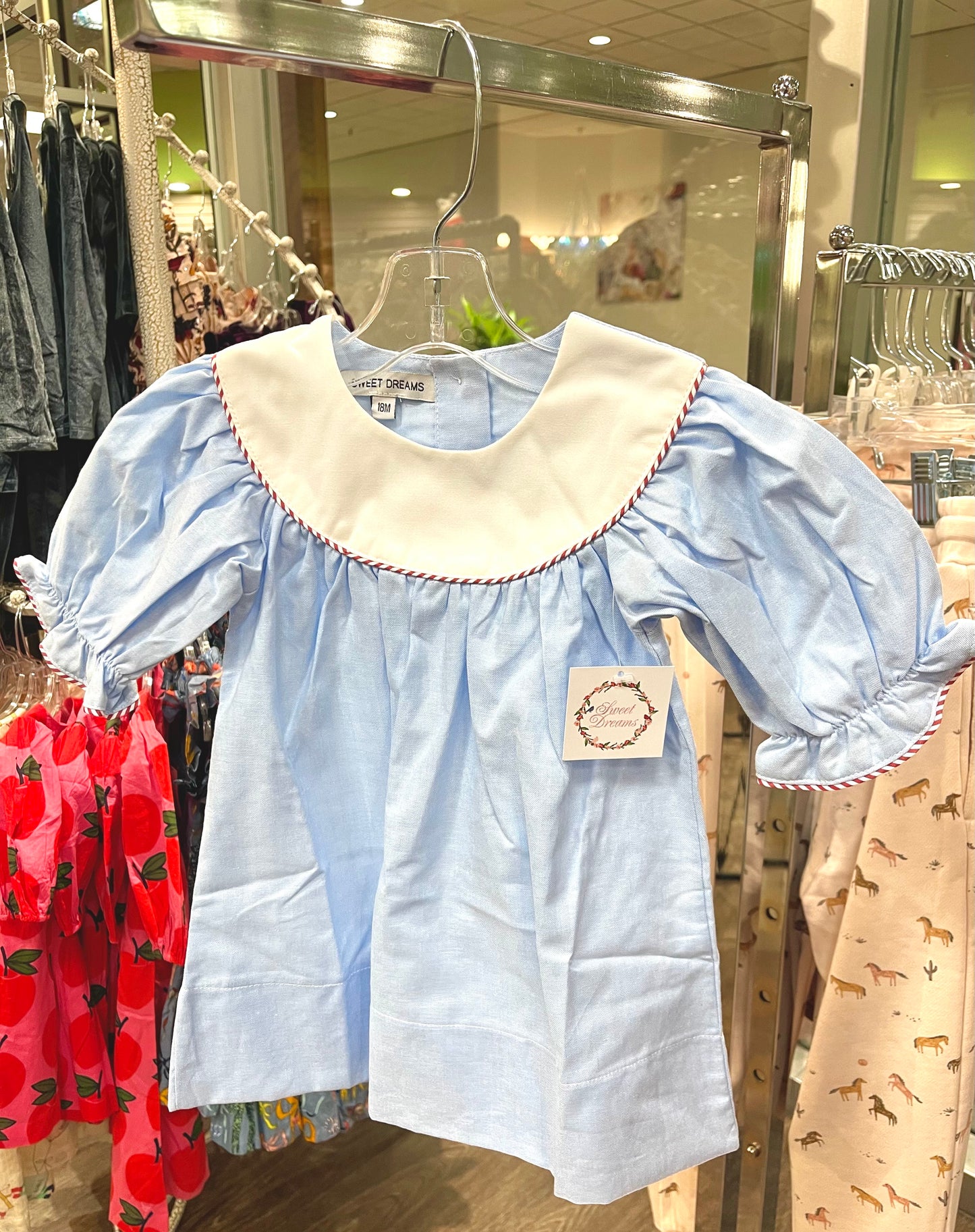 Sweet Dreams Blue Chambray | With Red Stripe Trim Dress