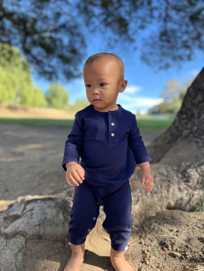 Me & Henry Navy | Mason Ribbed Romper