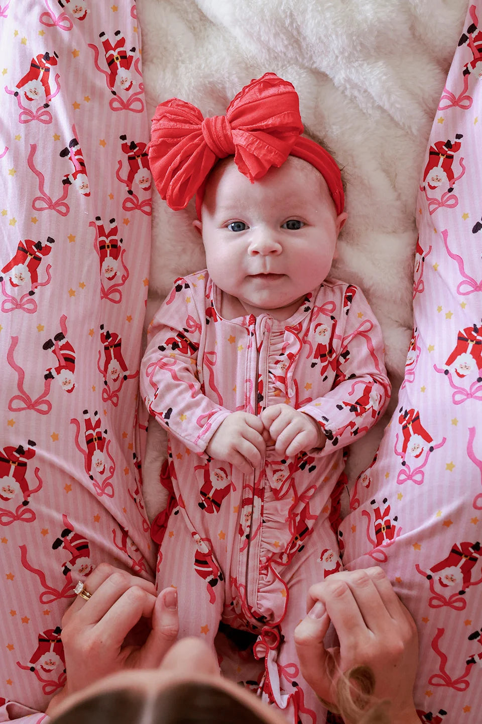 Caden Lane Red | Jolly Ribbons Christmas Ruffle Zipper Footie