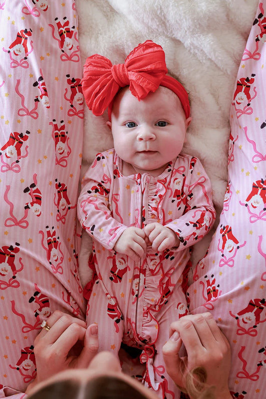 Caden Lane Red | Jolly Ribbons Christmas Ruffle Zipper Footie