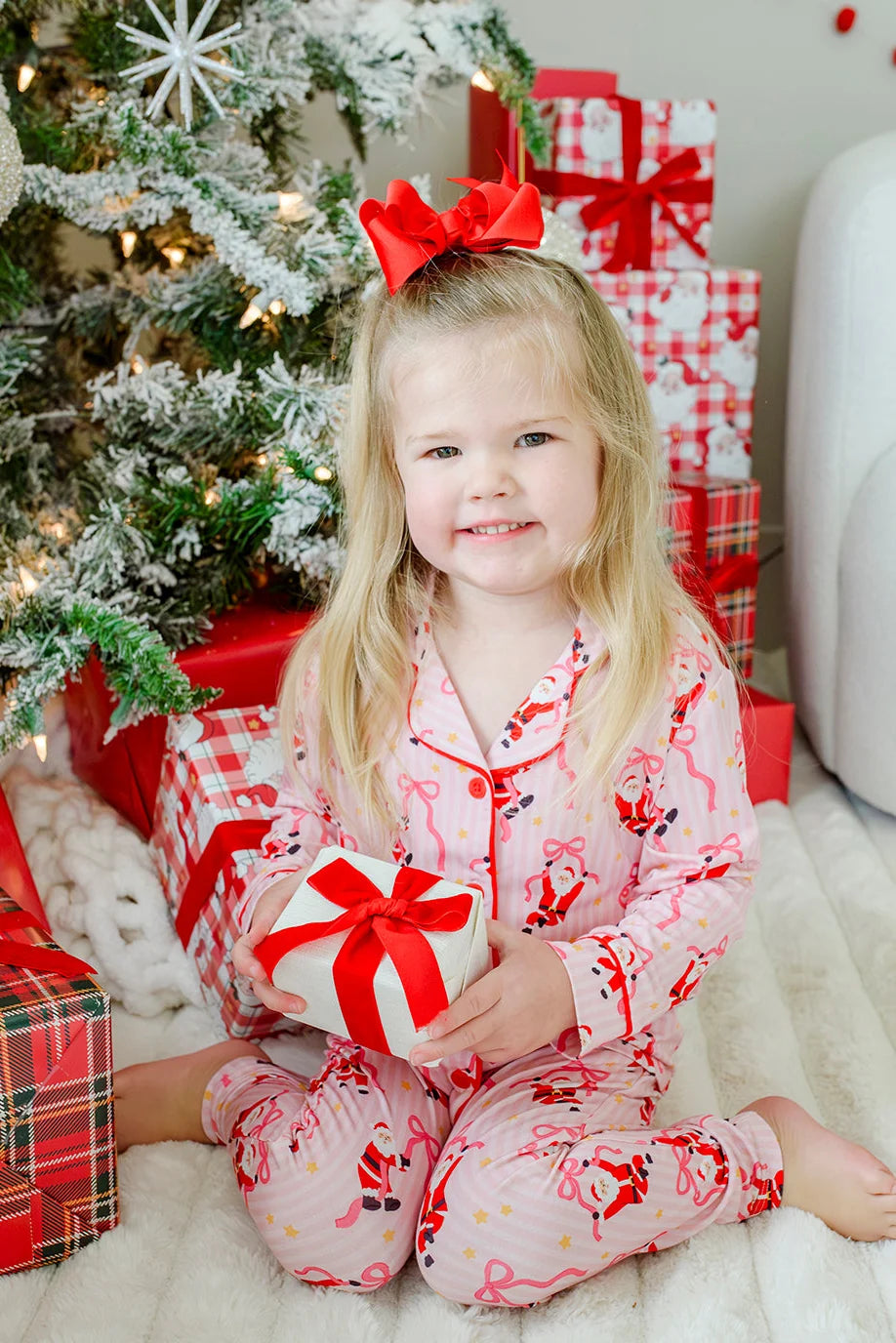 Caden Lane Red | Jolly Ribbons Christmas Two-Piece Flare Lounge Set