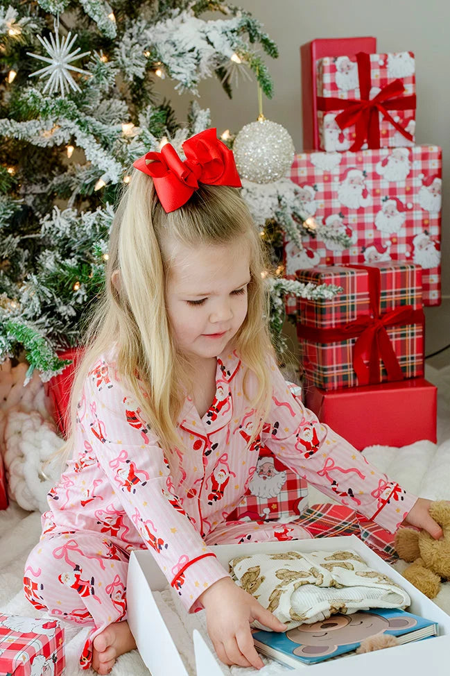 Caden Lane Red | Jolly Ribbons Christmas Two-Piece Flare Lounge Set