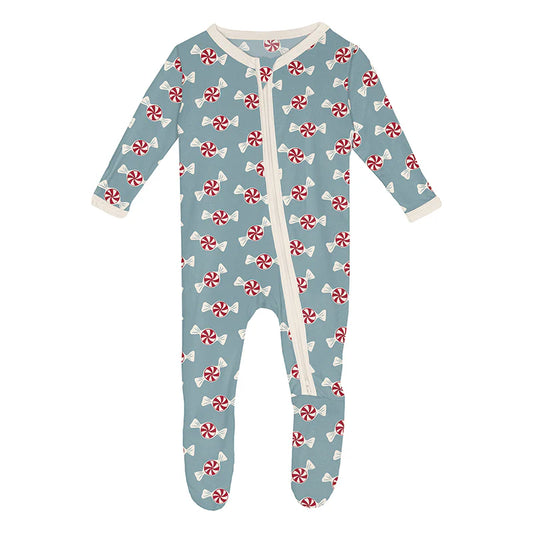 Kickee Stormy Sea Peppermints | Print Footie With Two Way Zipper