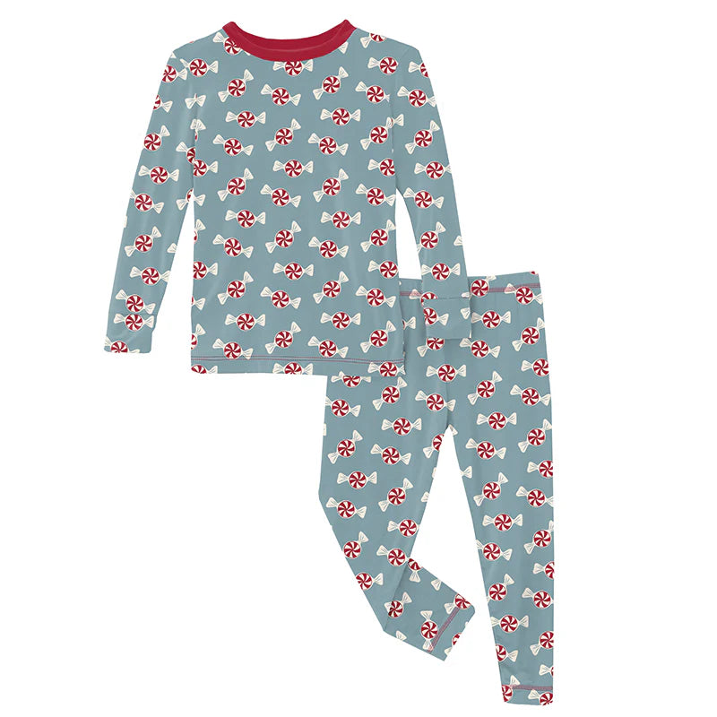 Kickee Stormy Sea Peppermints | Print Long Sleeve Henley PJ Set