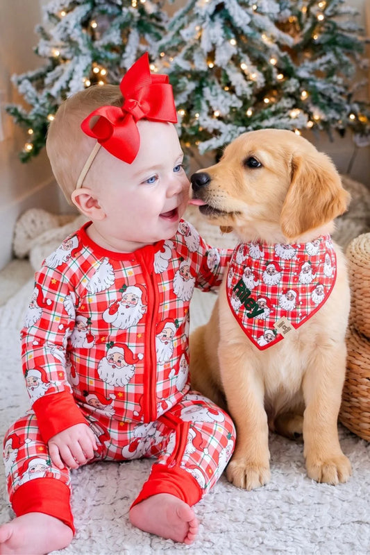 Caden Lane Red | Cozy Claus Christmas Bamboo Convertible Zipper Romper