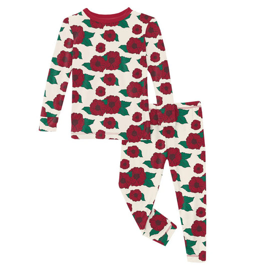 Kickee Holiday Poppies | Print Long Sleeve PJ Set