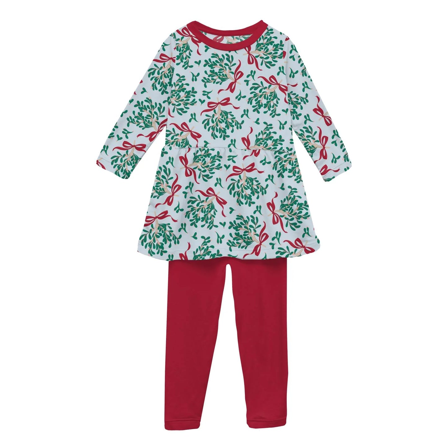 Kickee Illusion Blue Mistletoe & Ribbons | Print Long Sleeve Playtime Outfit Set