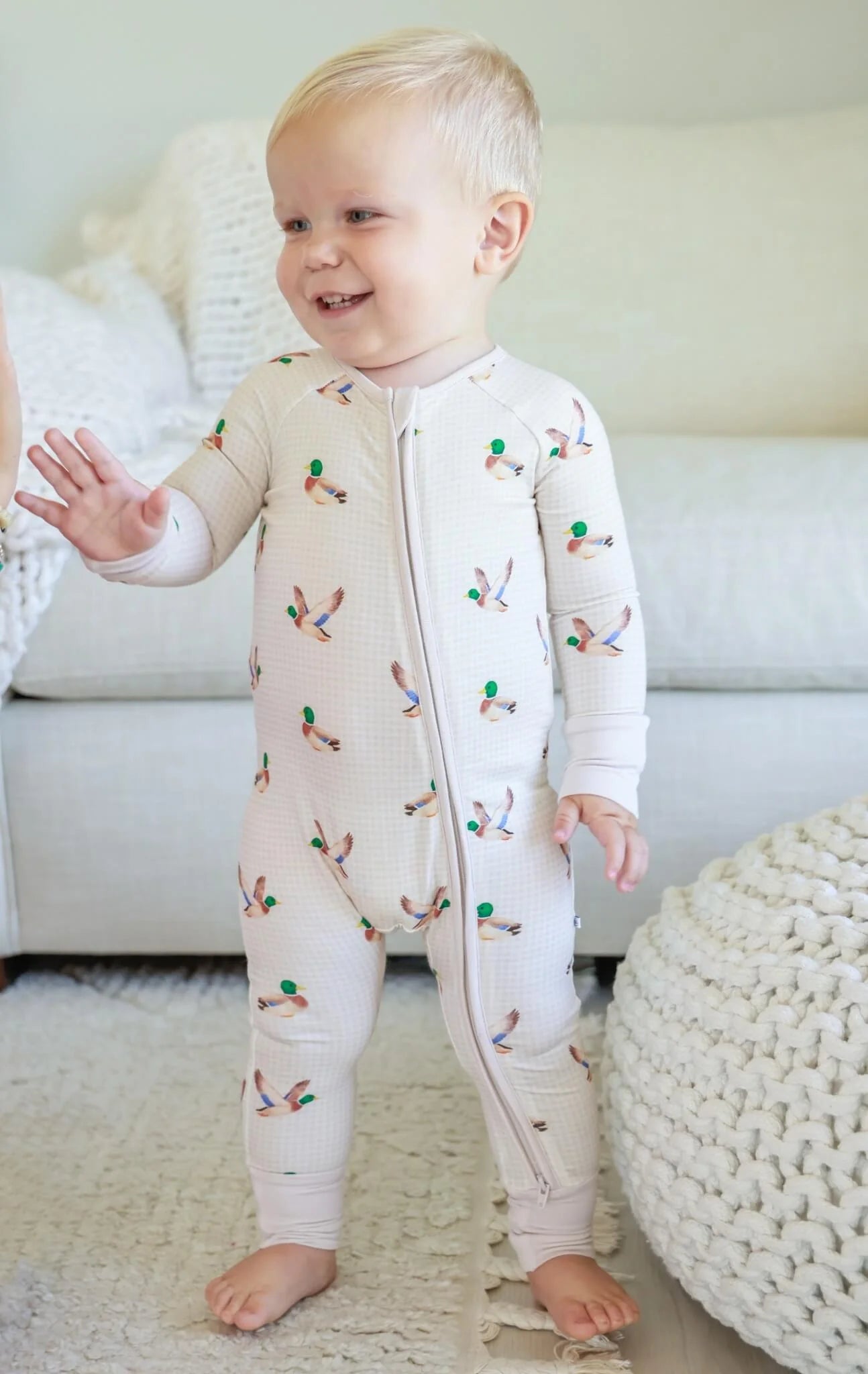 Caden Lane Cream | Little Mallard Convertible Bamboo Zip Romper