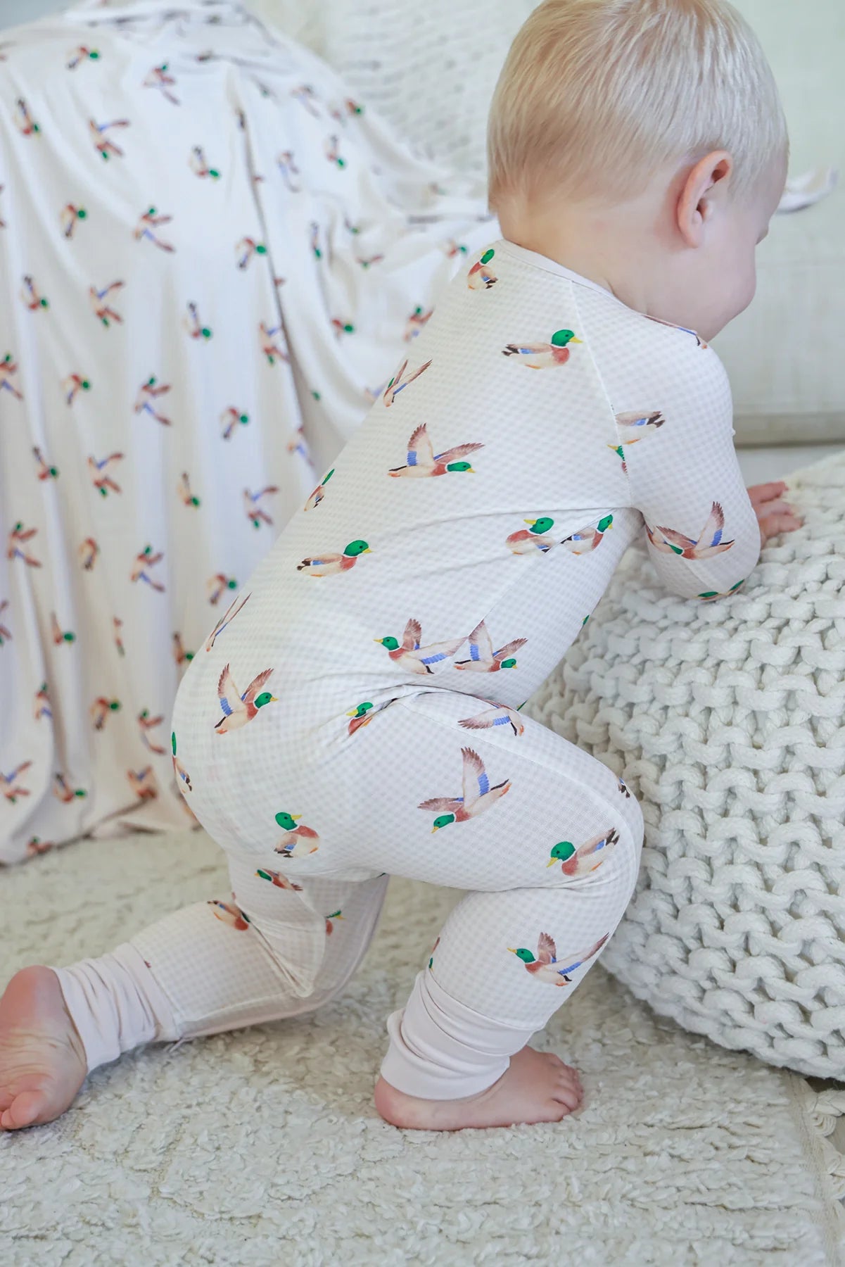 Caden Lane Cream | Little Mallard Convertible Bamboo Zip Romper