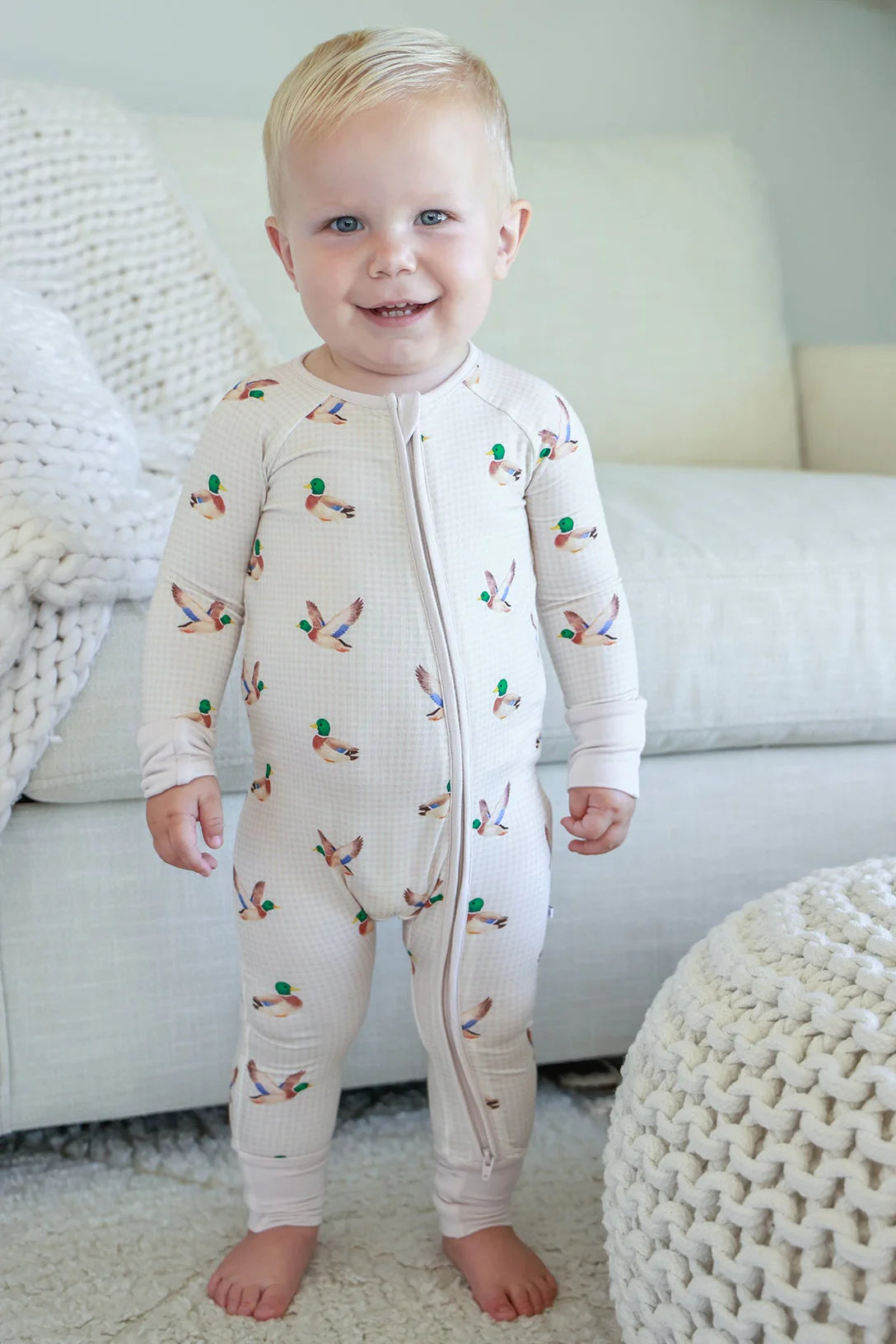 Caden Lane Cream | Little Mallard Convertible Bamboo Zip Romper