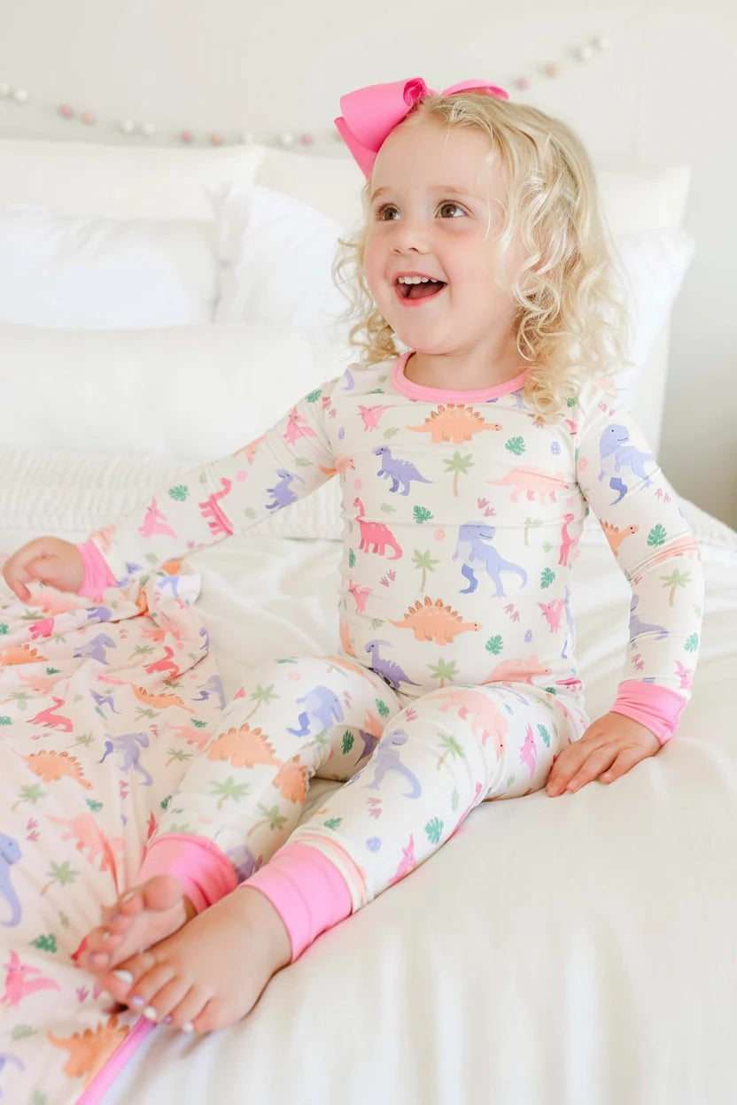 Caden Lane Pink | Little Fossil Two-Piece Bamboo PJ Set