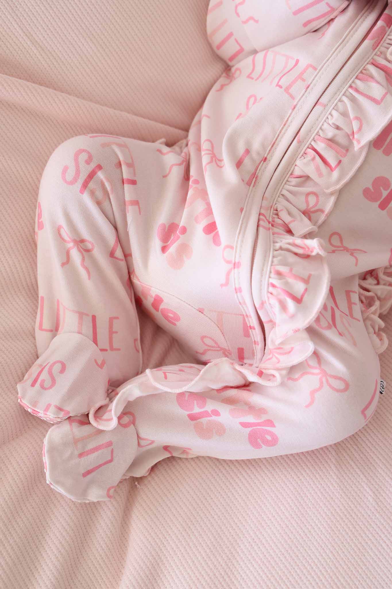 Caden Lane Pink | Little Sis Ruffle Zipper Footie