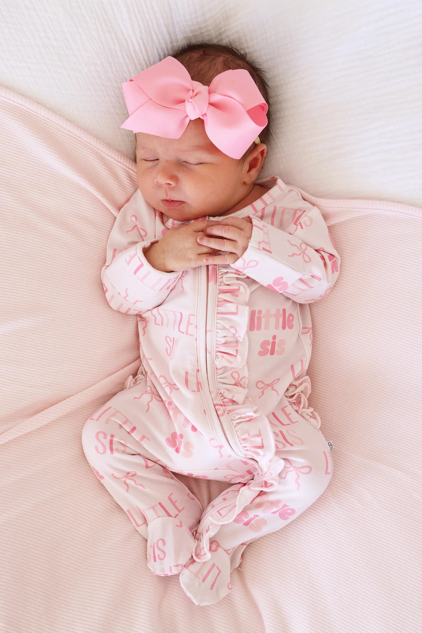 Caden Lane Pink | Little Sis Ruffle Zipper Footie