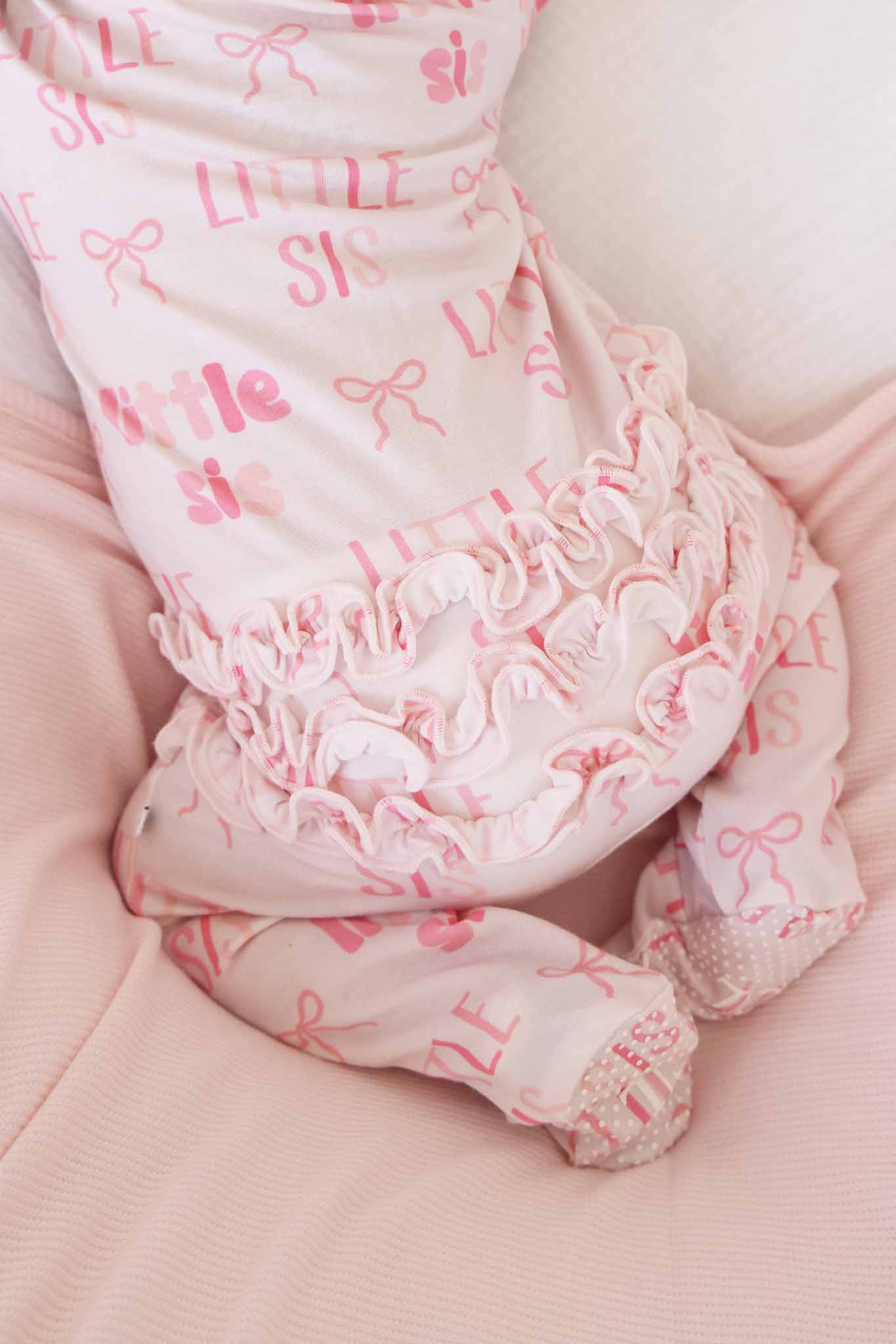 Caden Lane Pink | Little Sis Ruffle Zipper Footie