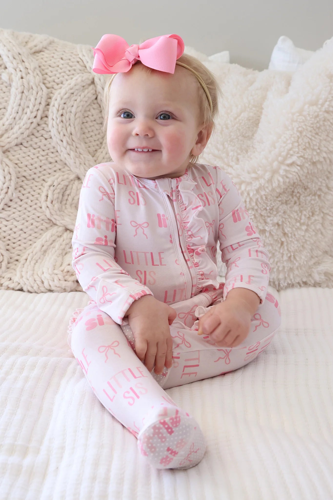 Caden Lane Pink | Little Sis Ruffle Zipper Footie