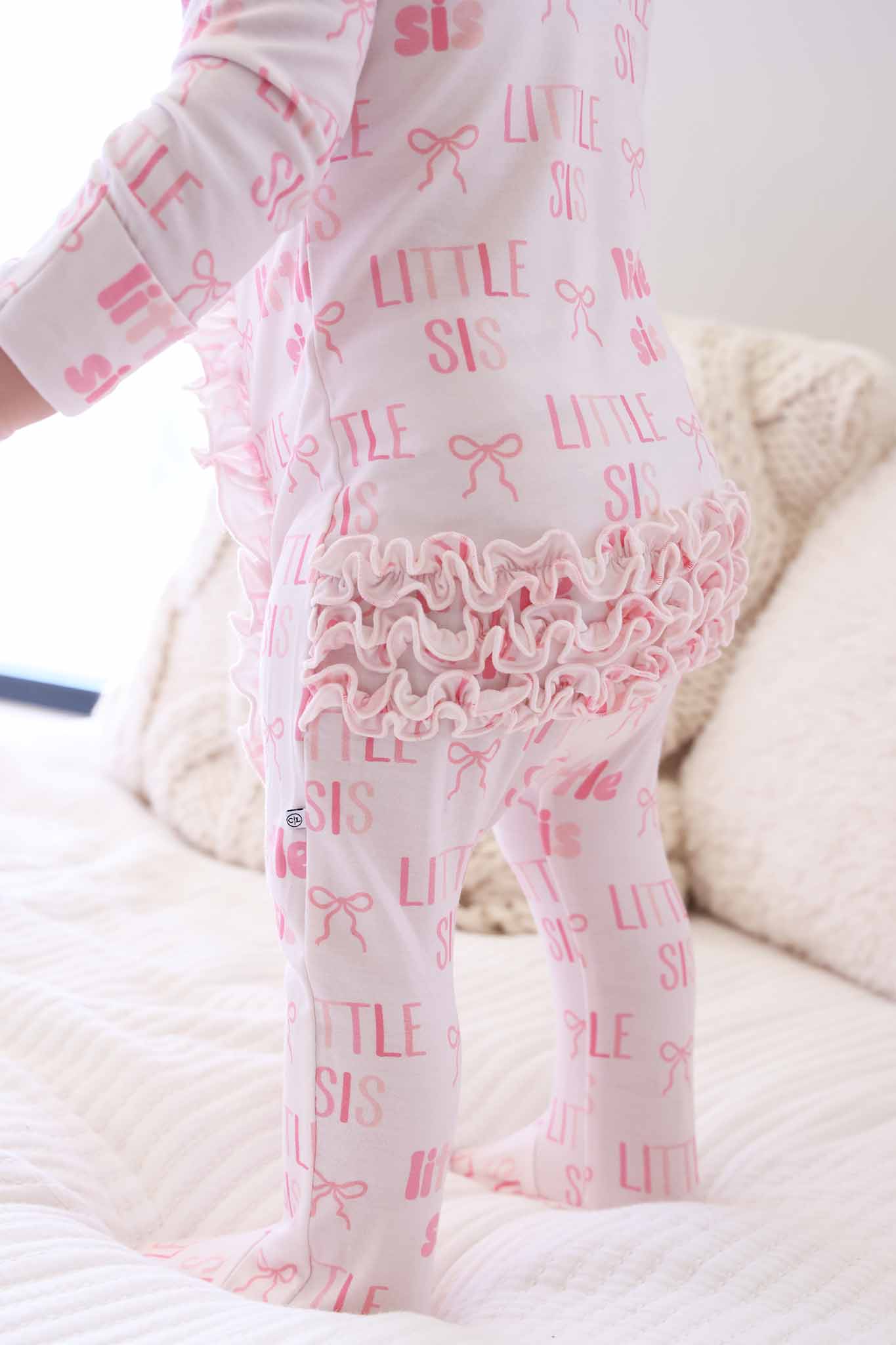 Caden Lane Pink | Little Sis Ruffle Zipper Footie