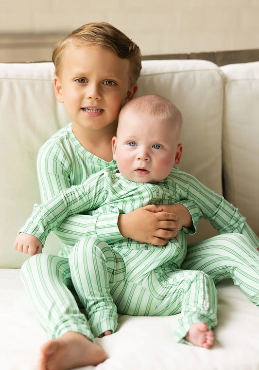 Uptown Baby Green Ticking Stripe | Sleep Romper