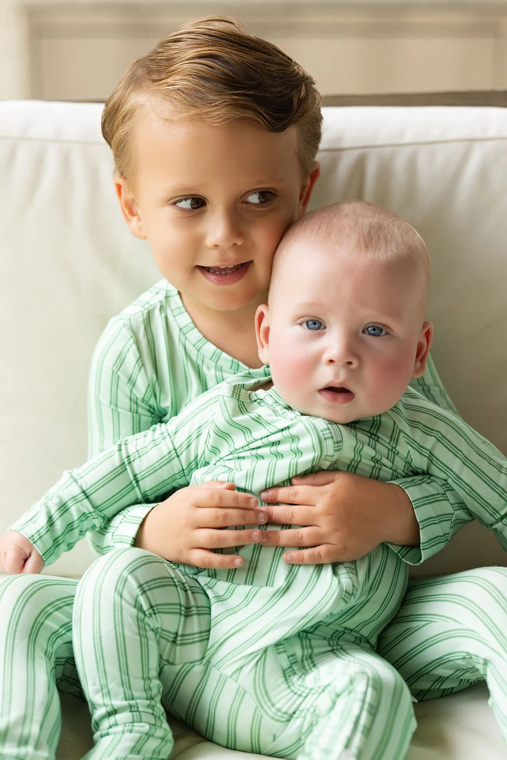 Uptown Baby Green Ticking Stripe | Sleep Romper