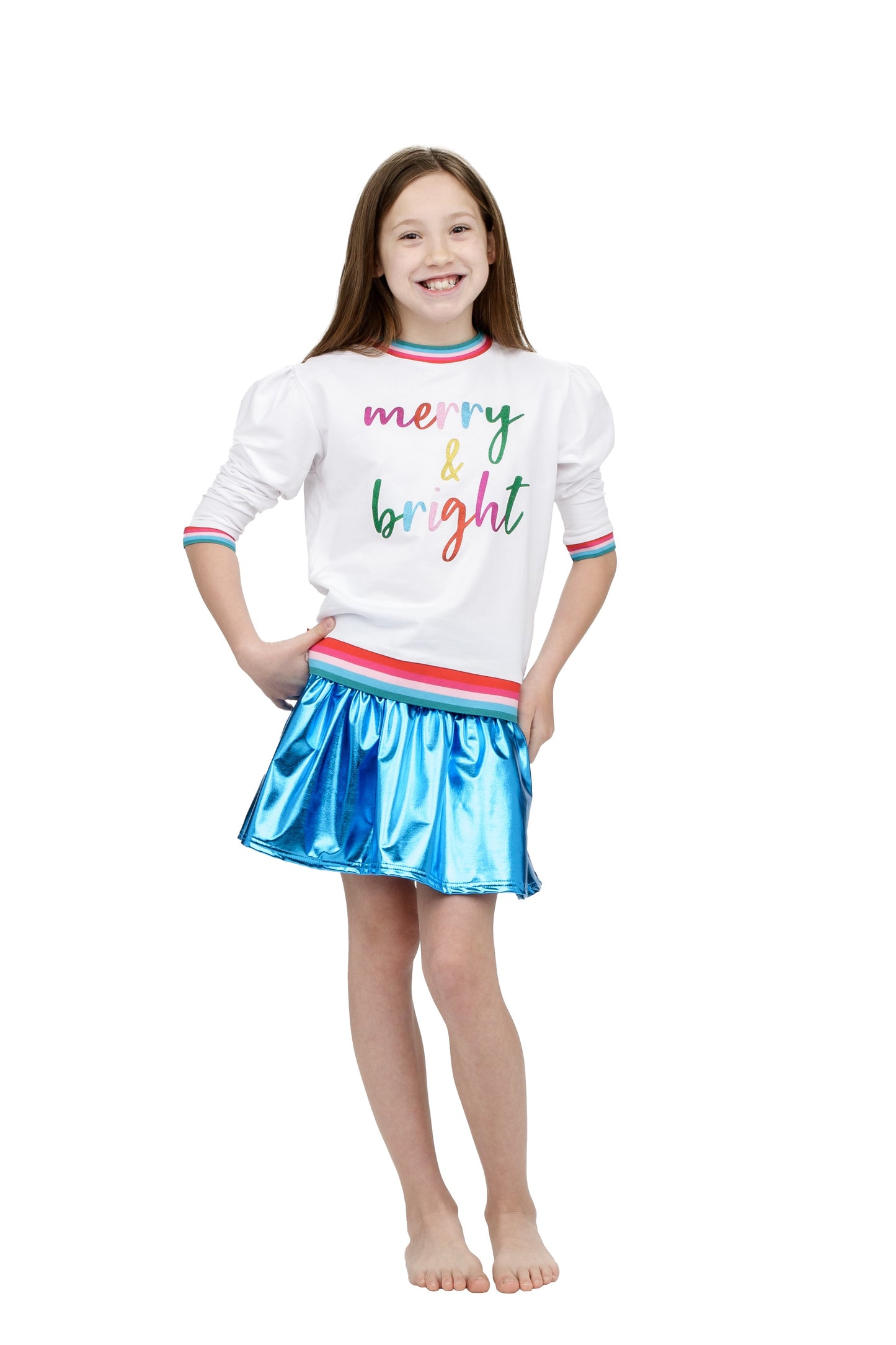 Azarhia Holly White | Glitter Merry & Bright Christmas Sweatshirt