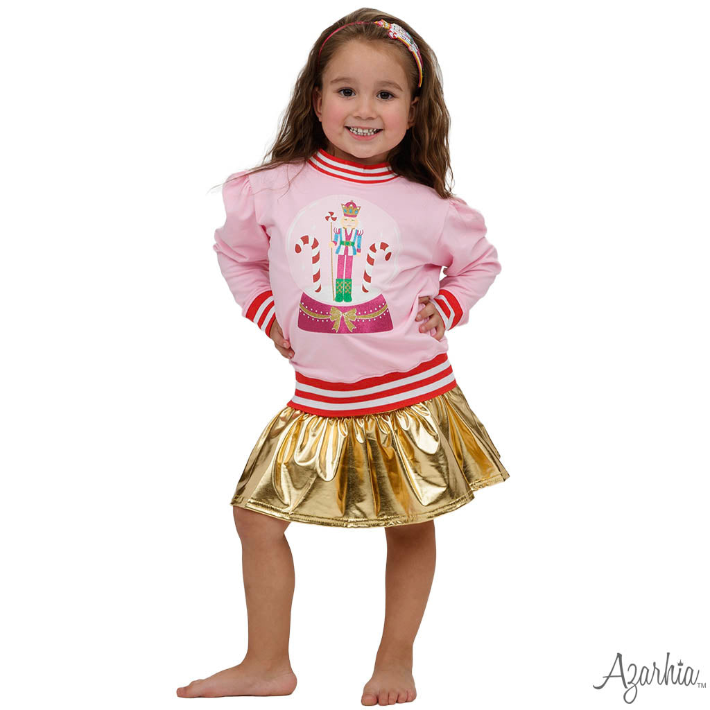 Azarhia Light Pink Holly | Glitter Nutcracker Christmas Sweatshirt