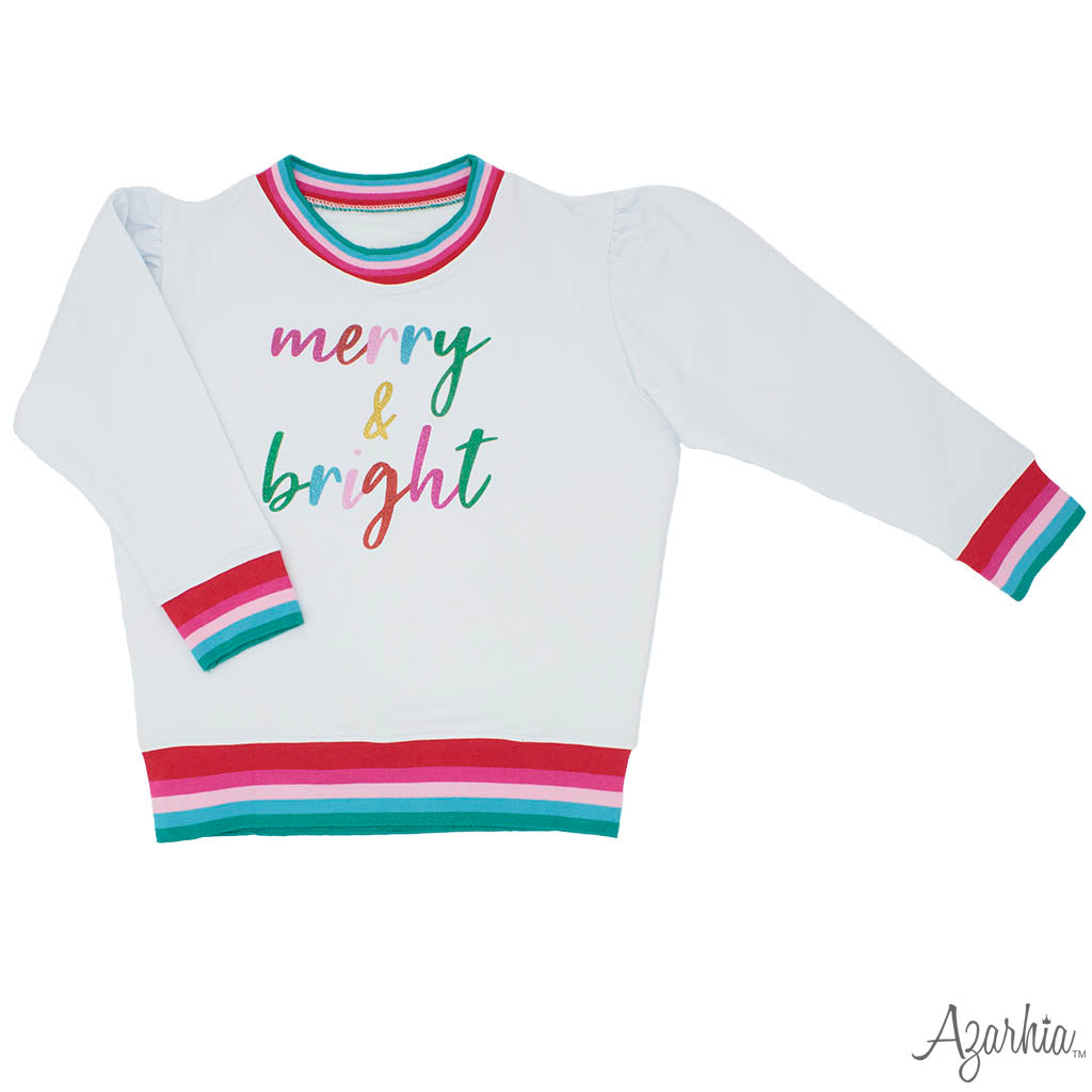 Azarhia Holly White | Glitter Merry & Bright Christmas Sweatshirt