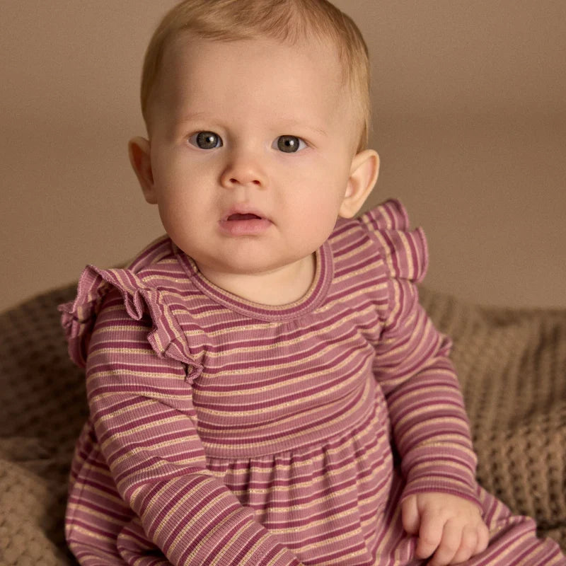 Minymo Mahogany Rose | Yarn Dyed Long Sleeve Ribbed Dress