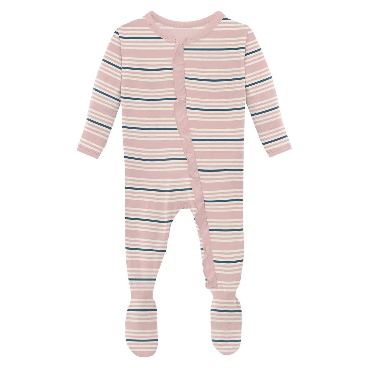 Kickee Flotsam Stripe | Print Ruffle Footie With 2 Way Zipper