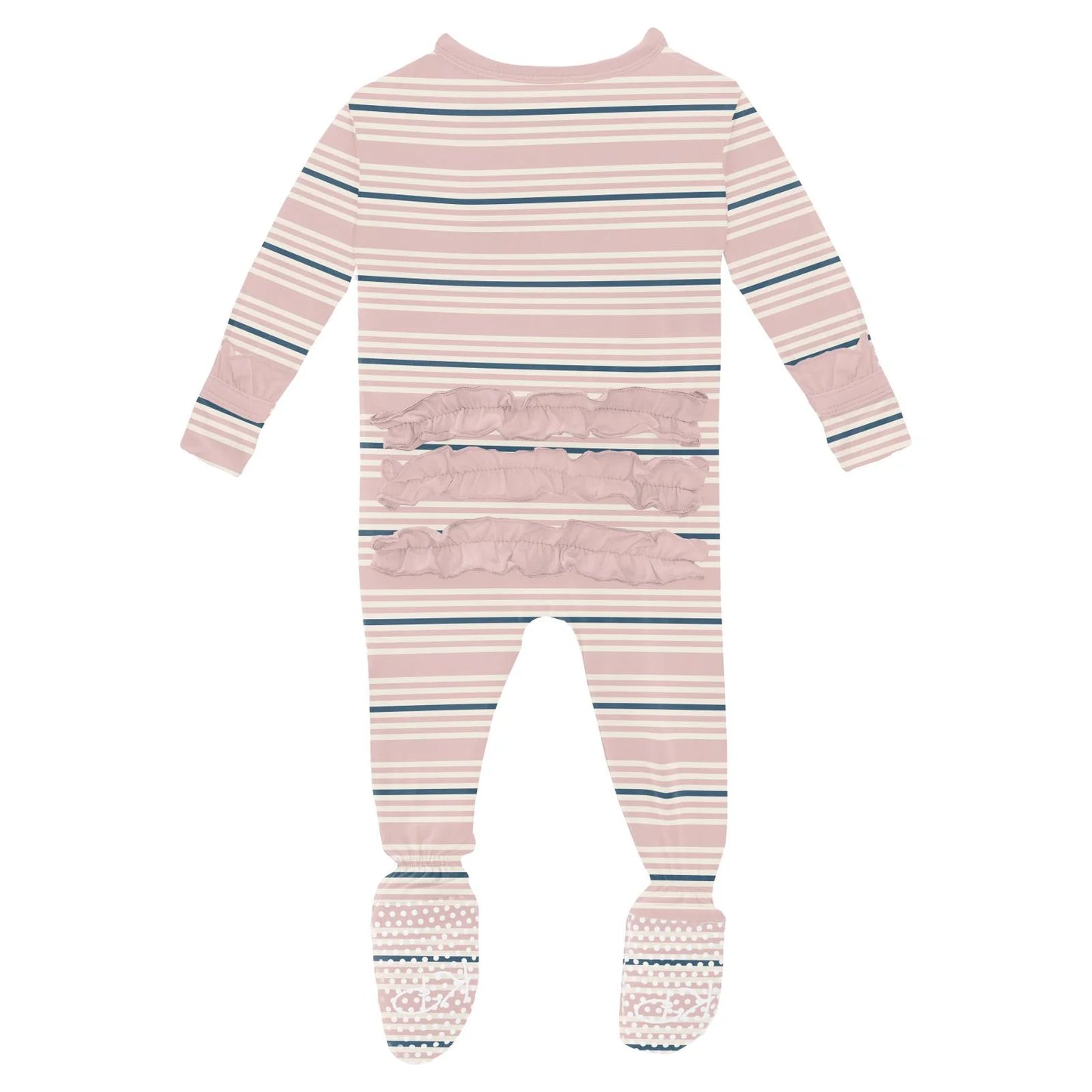 Kickee Flotsam Stripe | Print Ruffle Footie With 2 Way Zipper