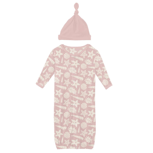 Kickee Baby Rose Shells & Starfish | Print Layette Gown Converter & Hat Set