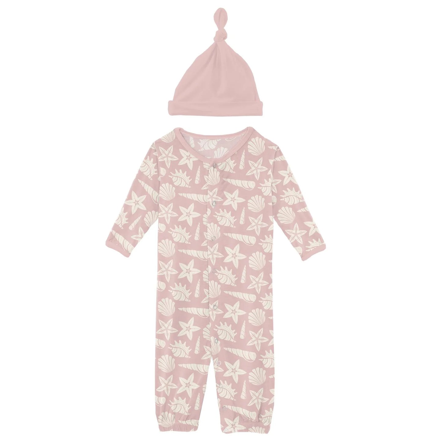 Kickee Baby Rose Shells & Starfish | Print Layette Gown Converter & Hat Set