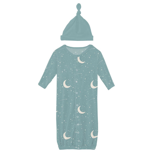 Kickee Jade Starry Sky & Moon | Print Layette Gown Converter & Knot Had Set