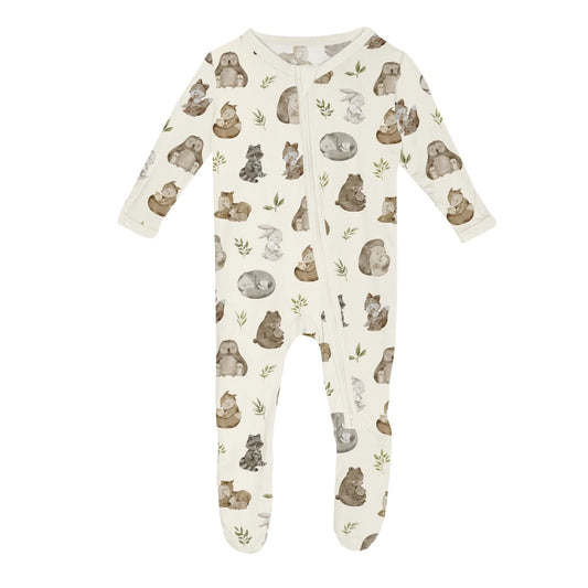 KicKee Natural Mom & Baby | Print Footie with 2 Way Zipper